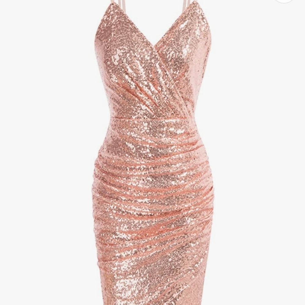 GRACE KARIN NWT Sexy Sequin Sparkly Glitter Dress, Rose Gold, Large